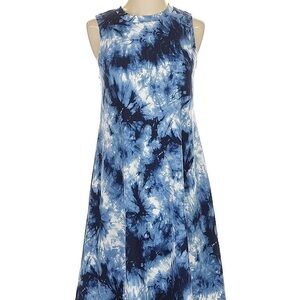 Fortune+Ivy Blue and White Tie-Dye Sleeveless Crew Neck Sundress Size 2x